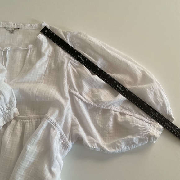 American Eagle Tie-Front Long Puff Sleeve Peasant Blouse XL White Boho Cottage - Picture 6 of 10